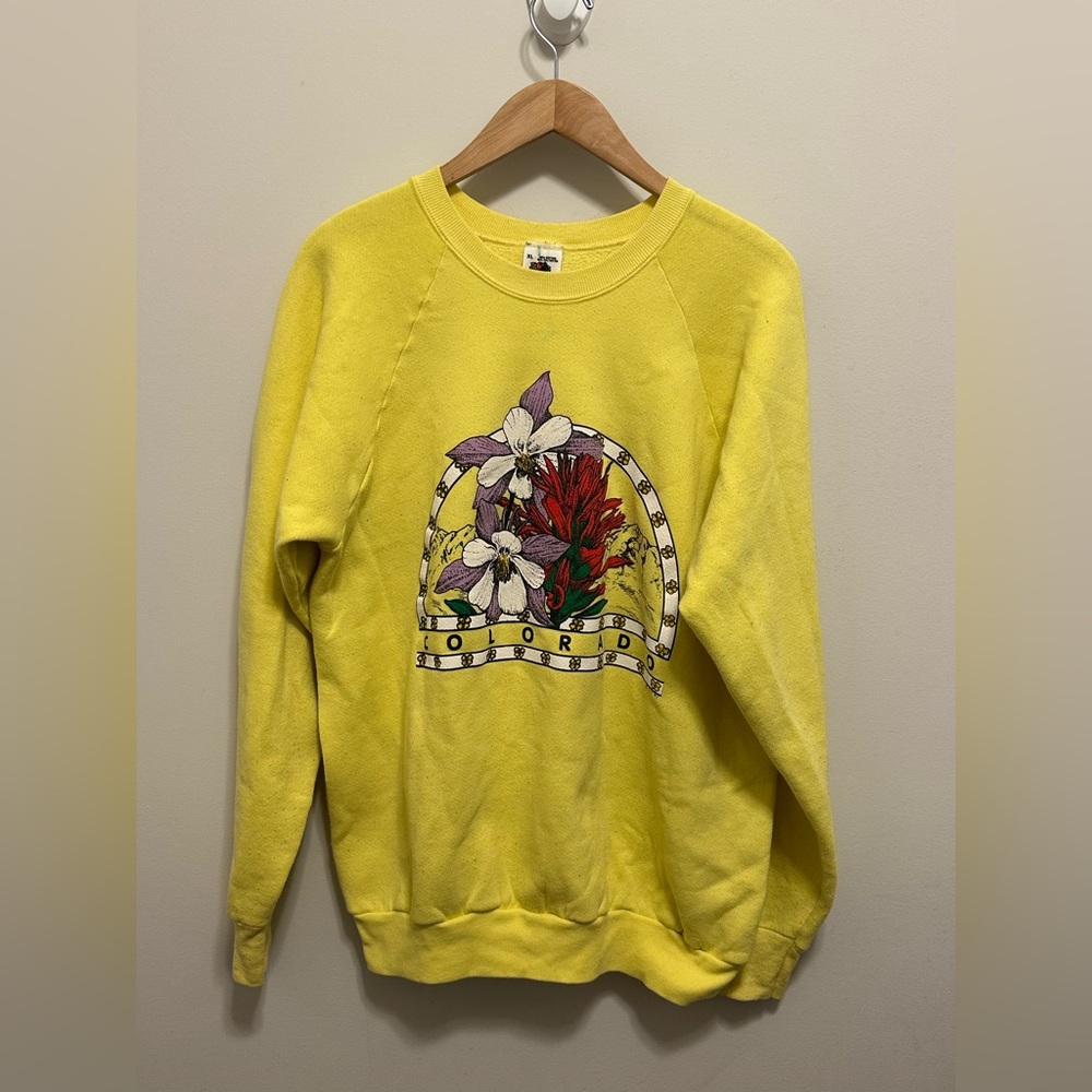 Fruit Of The Loom Vintage Yellow Colorado Pullover Sweatshirt Womens XL 1991